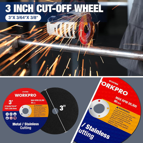 WORKPRO 20-Pack Cut-Off Wheels, 3 X 3/8-inch Metal&Stainless Steel Cutting Wheel, Thin Metal Cutting Disc for Angle Grinder...