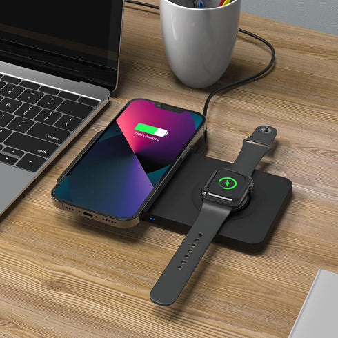 M13 2 in 1 Magnetic Wireless Charging Station,Qi Certified Charging Pad, Ultra Thin with QC3.0 Adapter for Dual Devices iPhone 14 13 Pro Max/Apple...