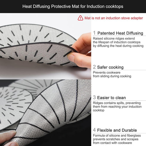Lazy K Induction Cooktop Mat - Silicone Fiberglass Scratch Protector - for Magnetic Stove - Non Slip Pads to Prevent Pots from Sliding During Cook...