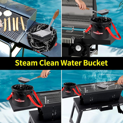 Grill Brush Collapsible Water Bucket, Perfect Partner for Steam Grill Brush (Only Water Bucket No Grill Brush)-Black...