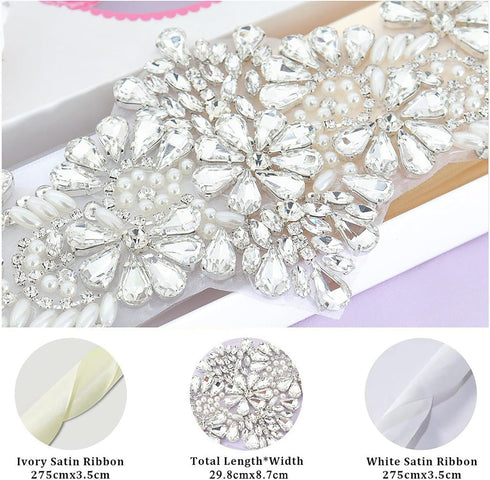 Pardecor Belt with Rhinestone Bridal Wedding Dress Belt Silver Crystal Rhinestone Pearl Belts Beaded Women's sash for Bridesmaid Gowns...