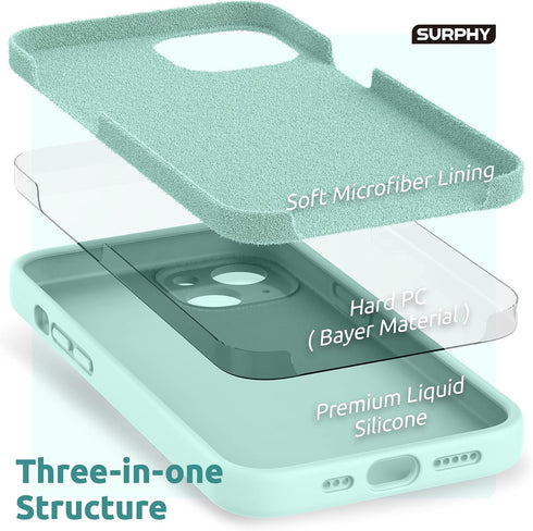 SURPHY Compatible with iPhone 13 Case with Screen Protector, (Camera Protection + Soft Microfiber Lining) Liquid Silicone Phone Case 6.1 inch 2021...