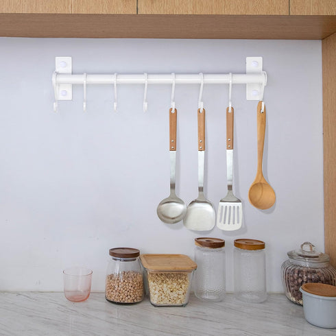 Dseap Kitchen Utensil Holder Hanger, Pot and Pan Rack wall mounted, Kitchen Rail with 8 Hooks for Hanging Cooking Utensils, Mugs, Spoons, Wall Mou...