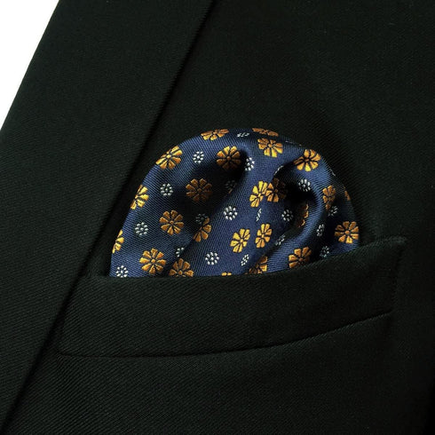 S&W SHLAX&WING Classic Handkerchief for Men Blue Orange Flower Pocket Square 12.6"...