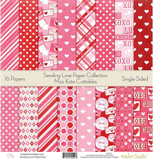 Pattern Paper Pack - Sending Love - Scrapbook Premium Specialty Paper Single-Sided 12"x12" Collection Includes 16 Sheets - by Miss Kate Cuttables...