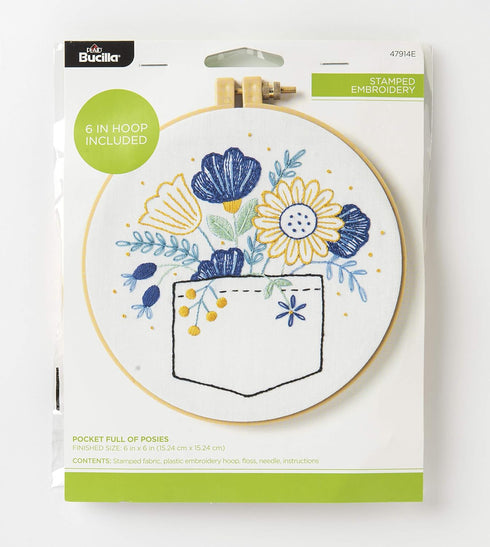 Bucilla 47914E Stamped Embroidery Kit, 6", Pocket Full of Posies...