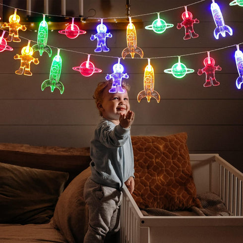 20 LED Children's Room LED String Light Astronaut Spaceship Rocket Pendants Holiday Party Lights Wall Window Nursery or Kids room Decor Wedding Ar...