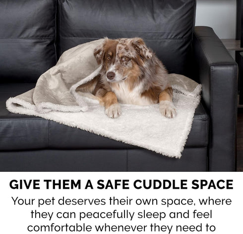 Furhaven Waterproof & Self-Warming Throw Blanket for Dogs & Indoor Cats, Washable & Reflects Body Heat - Soft-Edged Terry & Sherpa Dog Blanket - D...