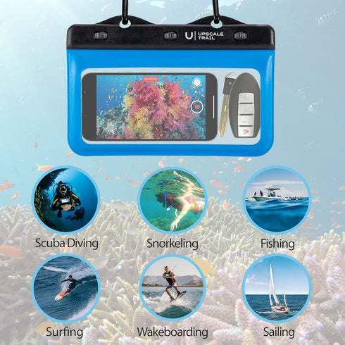 Horizontal Waterproof Phone Pouch – Blue/Black Underwater Phone Safety Case Compatible with iPhone Androids for Scuba Diving Underwater Photograph...