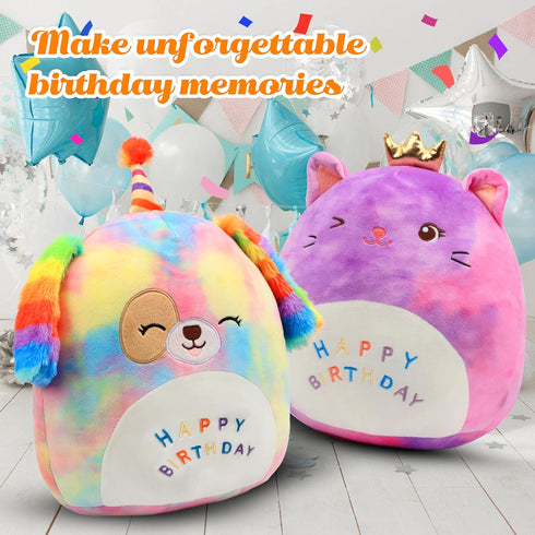 Easfan 12'' Original Rainbow Birthday Dog Plush Pillow Soft Puppy Plush Toy Cute Dog Stuffed Animal Birthday Gifts for Kids Toddlers...