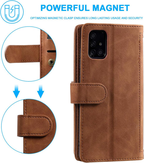 EYZUTAK Wallet Phone Case for Samsung Galaxy A51(4G), Retro Matte 9 Card Holder Slots Zipper Pocket Case PU Leather Magnetic Closure Kickstand wit...