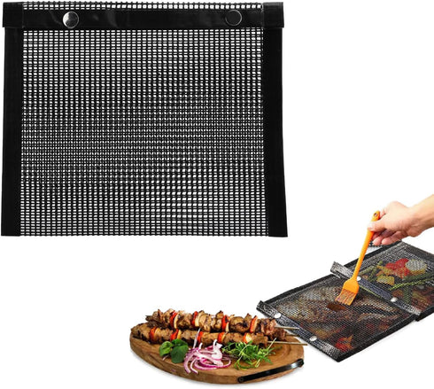 Grill Mesh Bag, Non-Stick BBQ Mesh Grill Bags, High Temperature Resistance Grilling PTFE Bag Reusable Barbecue Bags Indoor Outdoor Charcoal Barbec...