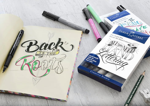Faber-Castell Pitt Artist Pen Hand Lettering For Beginners Set - Hand Lettering 101 with 7 Pitt Lettering Pens...
