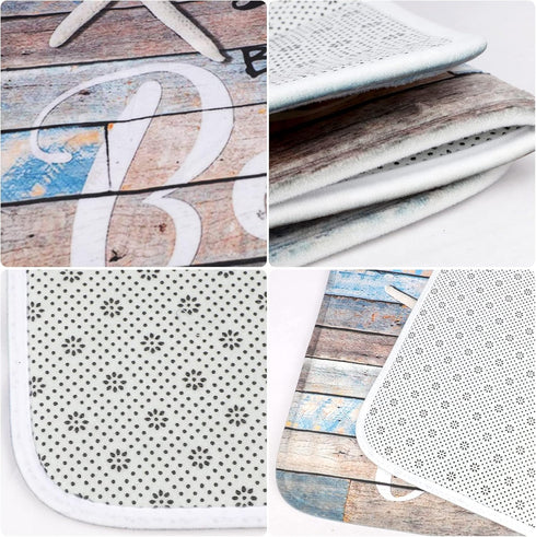 Life is Better at The Beach Door Mat Front Door Welcome Mat Ocean Coastal Starfish Entrance Rug Beach Wood Grain Non Slip Floor Mat for Kitchen En...