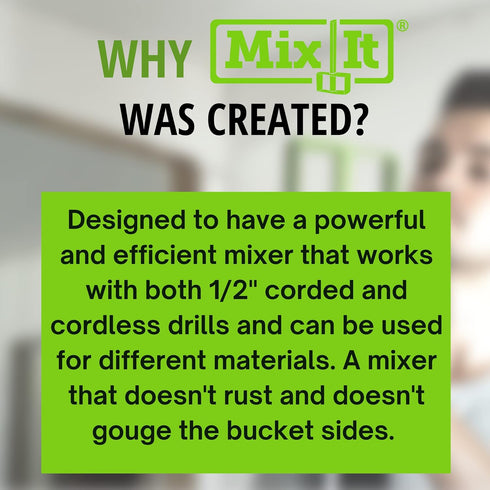 Drywall Mud Mixer for Paint, Epoxy Resin, Potting Soil, Joint Compound - ABS Paddle, 18" Length, Non-Slip 3/8" Zinc Plated Hex Shaft for 1/2" Dril...