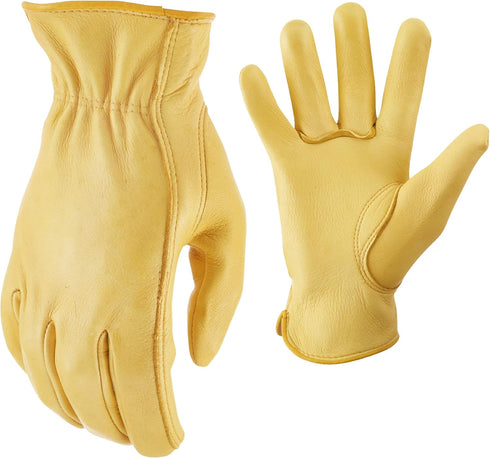 AWP Grain Leather Deerskin Work Gloves for Men and Women, Made with Genuine Top-Grain Deerskin Leather, Large, Tan...