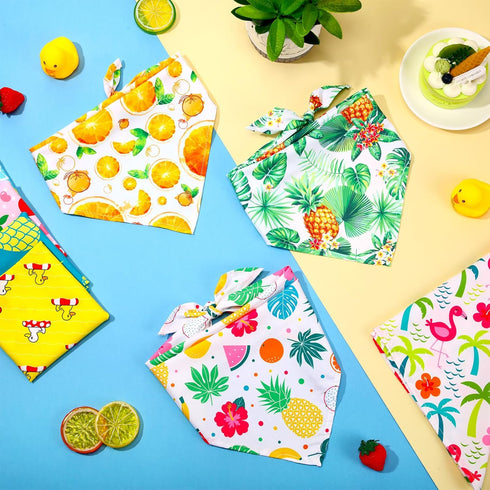 Weewooday 15 Pcs Summer Pet Bandanas Bulk Cute Dog Triangle Bib Scarf Summer Hawaii Style Flamingo Fruit Leaf Pattern Dog Bandana Pet Kerchief Set...