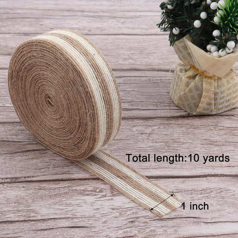 Burlap Ribbon 1 inch wide 10 Yards Solid Rustic Jute Ribbons for Crafts, Natural Burlap Ribbon for Wreath, Garland, Tree Outdoor Decoration, Weddi...