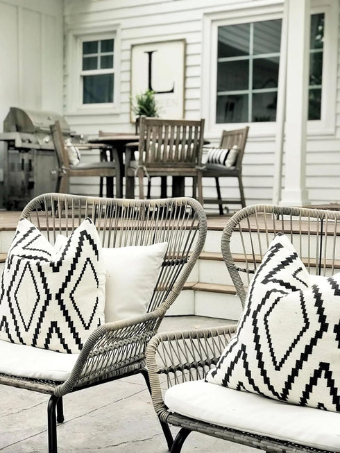 Outdoor Pillow Covers Set of 2, Waterproof Boho Throw Pillow Covers Geometric Pillow Cases for Patio Garden, 20 X 20 Inches (White More, 20x20 Inc...