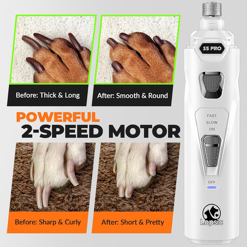 Dog Nail Grinder with 2 LED Lights Powerful 2-Speed Dog Nail Trimmers with 3 Grinding Wheels Super Quiet Rechargeable Pet Dog Nail Clippers Kit fo...