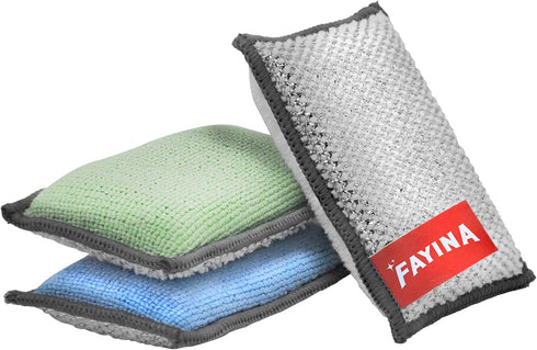2-Sided Premium Microfiber Dish Sponge and Scrubber 3 Pack Variety - Heavy Duty Scouring Non-Scratch Multi-Surface...
