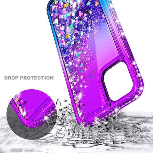 NGB Supremacy Compatible with iPhone 12/12 Pro Case with Tempered Glass Screen Protector, Ring Holder/Wrist Strap, Girls Women Liquid Bling Sparkl...