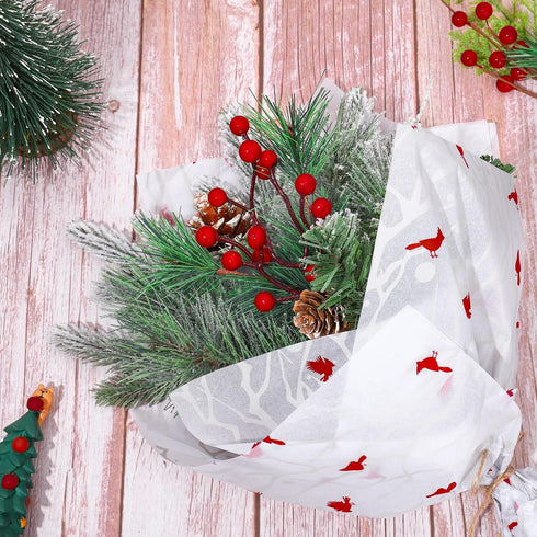 Whaline 100 Sheet Christmas Tissue Paper Set Cardinal Print Gift Wrapping Paper DIY Art Craft Tissue for Xmas Packaging Wedding Birthday Bouquet, ...