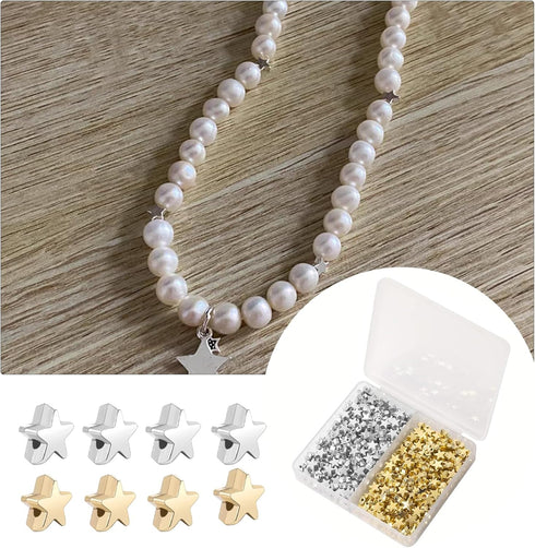 Bulk Set of 400 6mm Large Hole Star Loose Beads - Star Spacer Beads, Charm Buttons, Shaped Beads with Storage Box for DIY Crafts, Bracelet, Neckla...