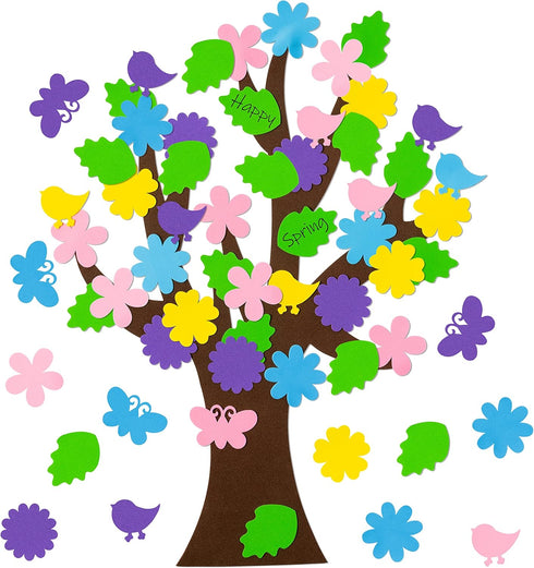 HubirdSall 76Pcs Spring Tree Craft Kit for Kids DIY Foam Springtime Bulletin Board Set with Flower Leaf Butterfly Bird Stickers Self Adhesive, Art...