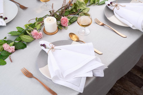 D'Moksha Homes White Linen Napkins Set of 4 - Classic Hemstitch 100% Pure Linen Hemstitch Dinner Napkins 20 x 20 Inch for Summer, Fall and Hallowe...