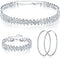 3 Pieces Women Rhinestone Jewelry Set Rhinestone Choker Necklace Crystal Bracelet Crystal Big Hoop Earrings for Wedding Bridal Party (Stylish 3 Ro...
