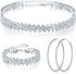 3 Pieces Women Rhinestone Jewelry Set Rhinestone Choker Necklace Crystal Bracelet Crystal Big Hoop Earrings for Wedding Bridal Party (Stylish 3 Ro...