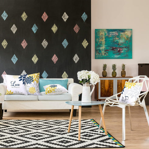 Tatuo 4 Pcs Flower Pillow Covers Square Fall Pillow Cushion Cases 18x18 Inch, Family Faith Hope Love Words Decorative Spring Summer Cushion Case f...