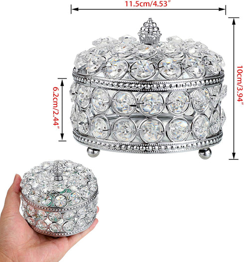 Hipiwe Crystal Mirrored Jewelry Box - Jewelry Trinket Organizer Treasure Box Home Decor Ring Earrings Necklace Storage Holder Chest Keepsake Box,B...