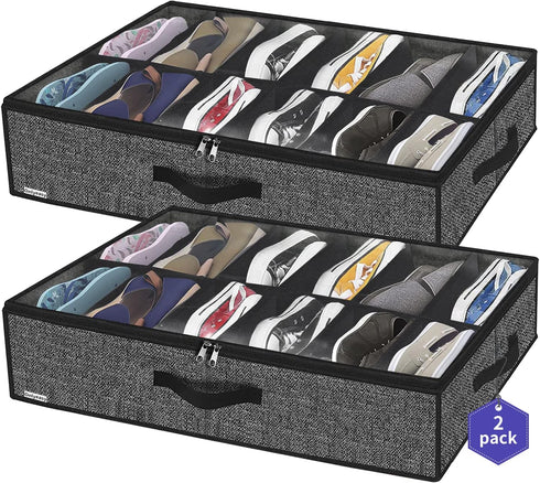 Onlyeasy Sturdy Under Bed Shoe Storage Organizer, Set of 2, Fit 12 to 24 Pairs, Underbed Shoes Closet Storage Solution with Clear Window, Breathab...