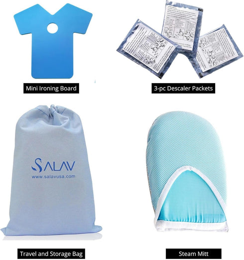 SALAV Heavy Duty Commercial Full-Size Garment Steamer (ACCESSORIES SET ONLY: Mini Ironing Board, Steam Mitt, 3-pc Descaler, Storage Bag)...