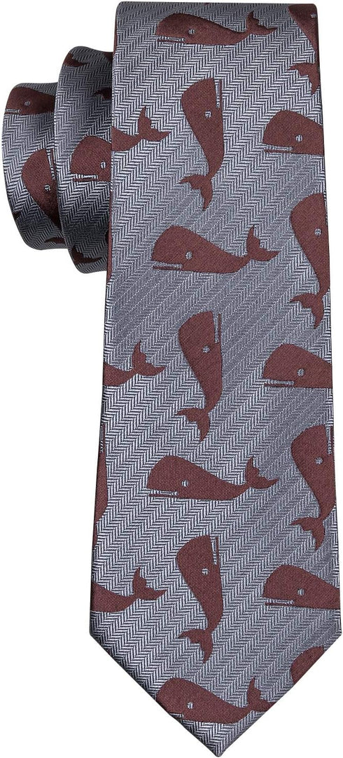 Barry.Wang Fun Animal Ties for Men Designer Handkerchief Cufflink WOVEN Casual Necktie Set Festival...