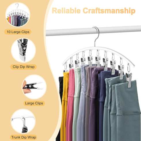 Legging Organizer for Closet, Metal Yoga Pants Hanger w/Rubber Coated 2 Pack w/10 Clips Hold 20 Leggings, Hangers Space Saving Hanging Closet Orga...