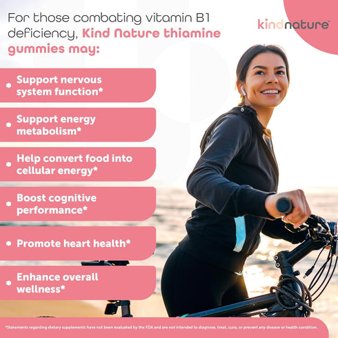Kind Nature Vitamin B1 Gummies - Chewable Thiamine 500mg per Serving - Non GMO, Vegan, Natural Strawberry Flavor Thiamine B1 Supplement for Adults...