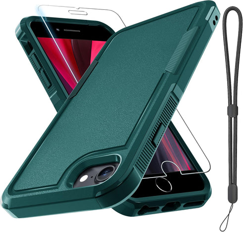 RMOCR for iPhone 8/7/SE 2022 2020 Case with Screen Protector,Military Grade Heavy Duty Shockproof Phone Cover with Wrist Lanyard Strap for iPhone ...