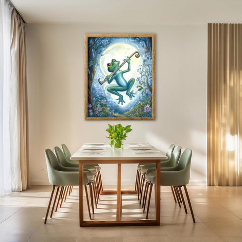 Posterizer 1 pcs-whimsical forest scene-frog playing music 3-Art for Animal Lovers-Fantasy & Fiction Art-Gift for Daughter, Son, Kids- unframed wa...