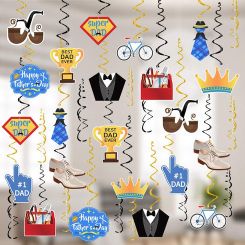 Tifeson Father's Day Decorations Hanging Swirls - 36 PCS Foil Ceiling Hanging Swirls for Father's Birthday Party Decor, Fathers Day Party Supplies...