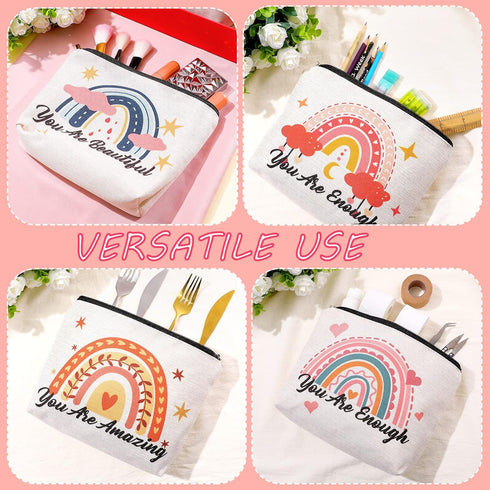 Chengu 6 Pcs Big Canvas Rainbow Heart Cosmetic Bags, 10 x 7.5 inch Inspirational Gifts for Women Motivational Quotes Makeup Bag for Women Girls Bi...