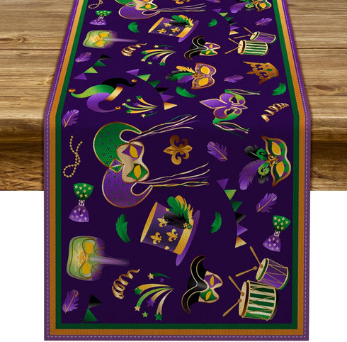Pudodo Mardi Gras Table Runner Carnival Mask Fleur De Lis Tablecloth New Orleans Masquerade Party Kitchen Dining Home Decoration (13" x 72")...