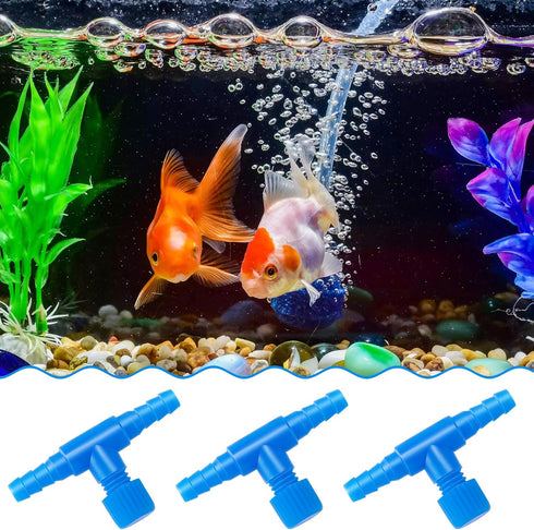 30 Pack Aquarium Air Control Valves for Fish Tank 3/16" ID Air Tube Blue Single Way T Shape Control Valve Plastic Aquarium Hose Connector for Home...