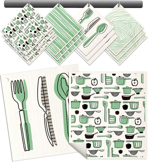 Kitchen Swedish Dishcloths 12 Pack Reusable Swedish Cloths for Washing Dishes Absorbent Fast Drying Cleaning Swedish Sponge Cute Pattern Decorate ...