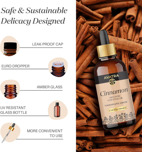 Avatra Cinnamon Essential Oil for Skin, Diffuser, & Aromatherapy | Natural & Undiluted Essential Oil for Cleaning, DIY | Soap & Candle Making | Pr...