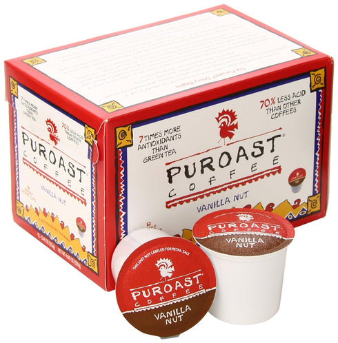 Puroast Low Acid Coffee| Vanilla Single Serve Pods | Medium Roast | High Antioxidants & High pH |No Bitter Aftertaste | Reduced Heartburn & GERD F...