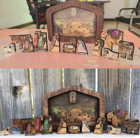 Nativity Puzzle, Wooden Jesus Puzzle Statue, Wood Burned Design, Nativity Set, Home Educational Wooden Puzzles Birthday Gifts, Sculpture Decor for...