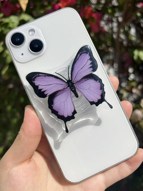Butterfly Sticky Mobile Phone Grip, Clear Cell Phone Stand, Expanding Cell Phone Charms Accessory, Interchangeable Finger Kickstand, Collapsible H...